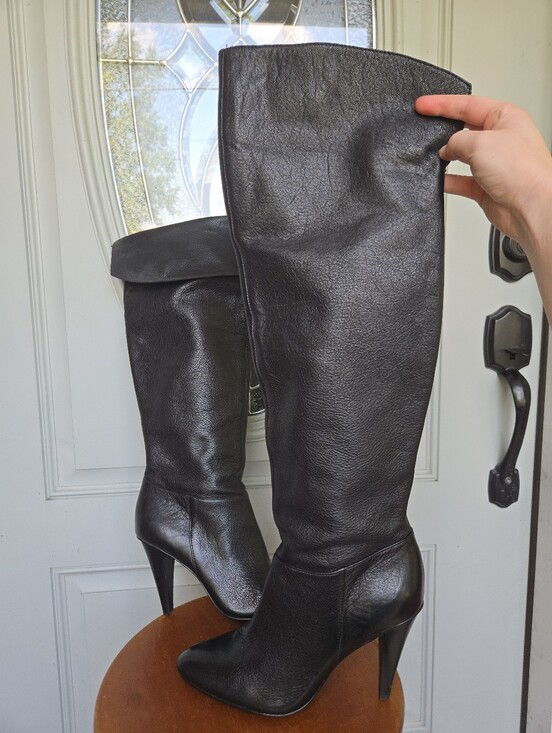 Calvin Klein Shoes - Calvin Klein Catrice Knee High Slouch Heeled Boots Black Leather